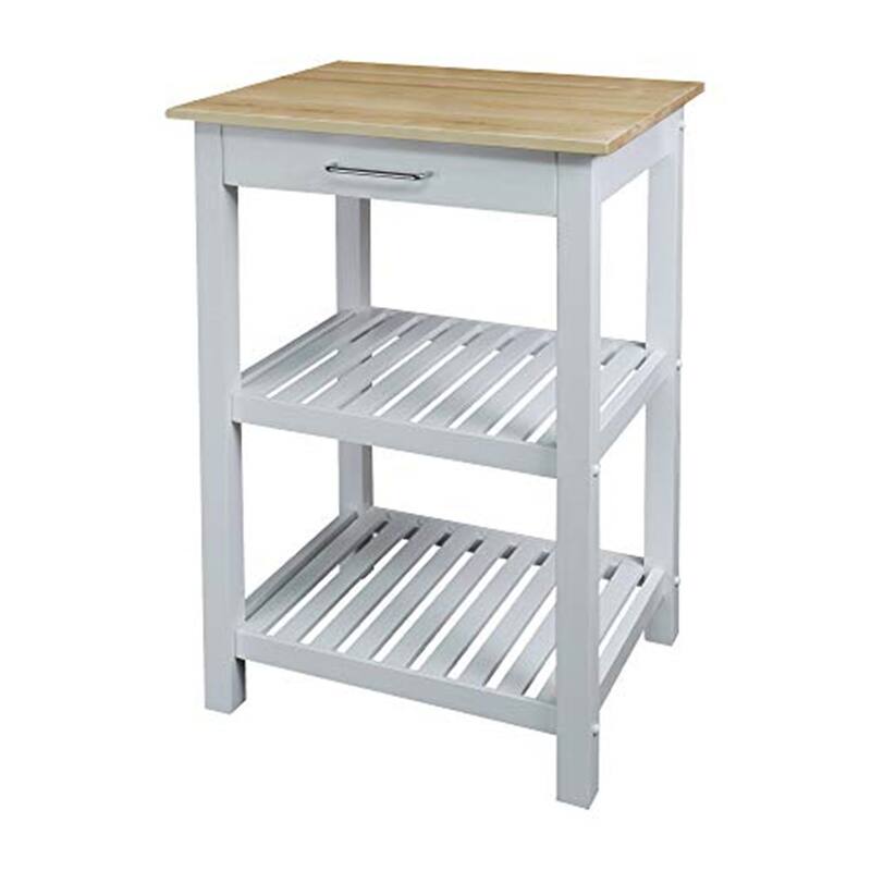 Kitchen Island Cart with Storage - 23" Wide Rolling Kitchen Island, Maple Top, Drawer & Shelves