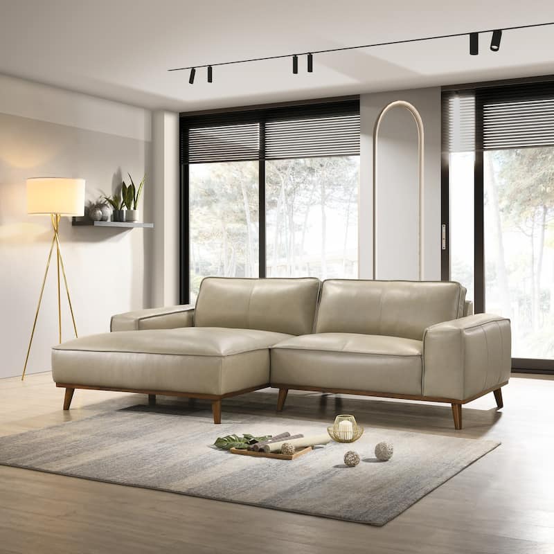 Dayton Mid-Century Modern Genuine Leather Sectional Sofa - Beige Leather