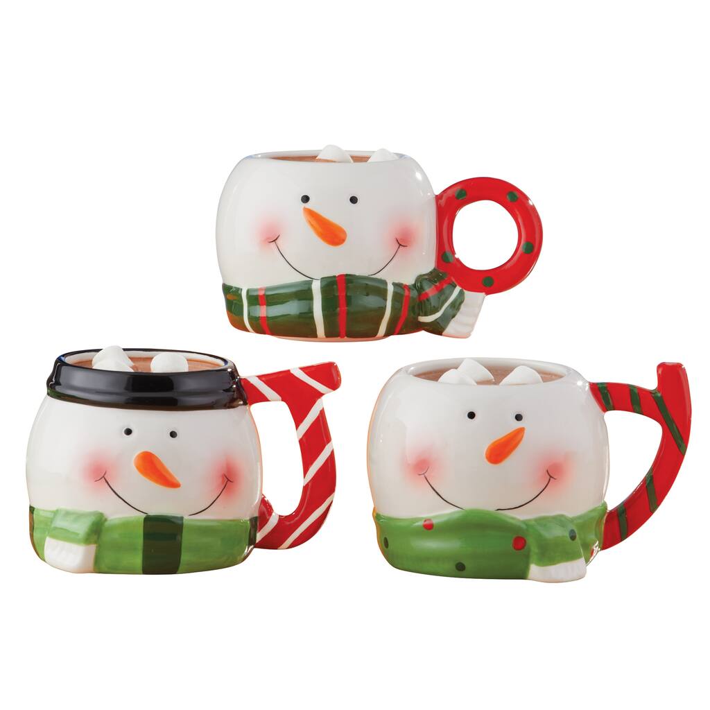 Festive Stackable Joy Snowman Mugs - Set of 3