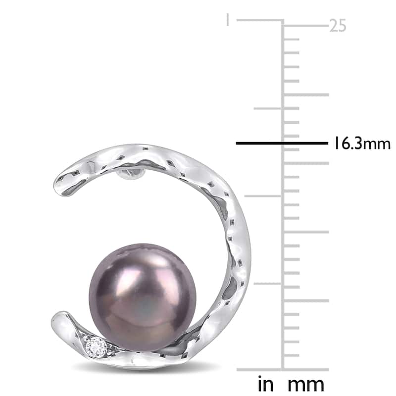 Miadora 7.5-8mm Black Cultured Freshwater Pearl and White Topaz Open Wave Earrings in Sterling Silver