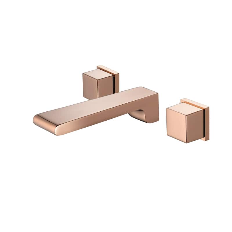 waterfall Rose gold wall mount Dual Handle Bathroom Sink Faucets with Brass Pop up Overflow Drain - 5' x 11'