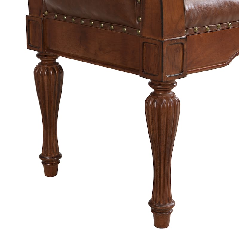 Christopher Knight Home - Mid-Century Classic Sleek Button-Tufted PU Leather Upholstered End-of-Bed Bench with Rolled Arms