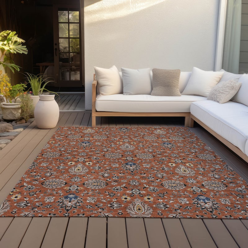 Machine Washable Indoor/Outdoor Traditional Persian Chantille Rug - Paprika - 9' x 12'