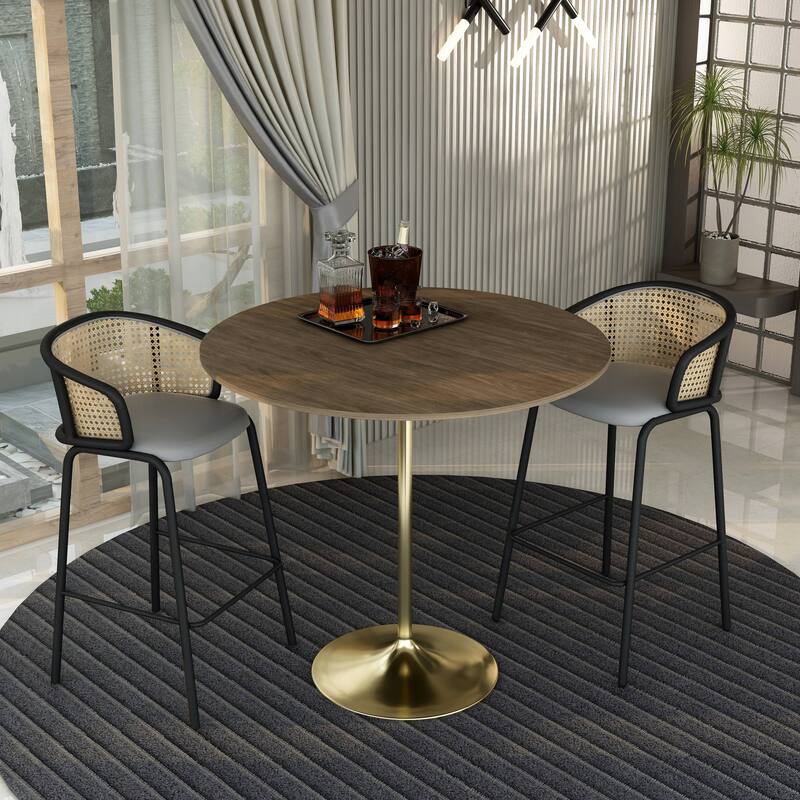 LeisureMod Verve 48" Round Dining Table with MDF Wood TableTop and Brushed Gold Base for Kitchen & Dining Room