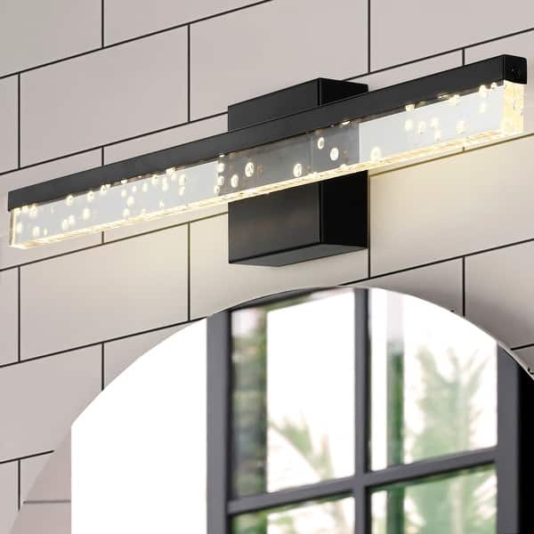 slide 2 of 64, JONATHAN Y Baxter 22" 1-Light Modern Contemporary 360-Degree Rotatable Iron/Seeded Acrylic Integrated LED Vanity Light 22" - Black/Clear