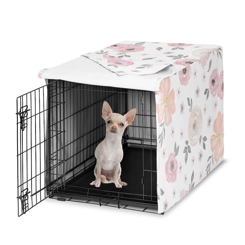 Sweet Jojo Designs Blush Pink Grey Boho Floral Dog Crate Kennel Cover 24in. Bohemian Farmhouse Shabby Chic Watercolor Elegant