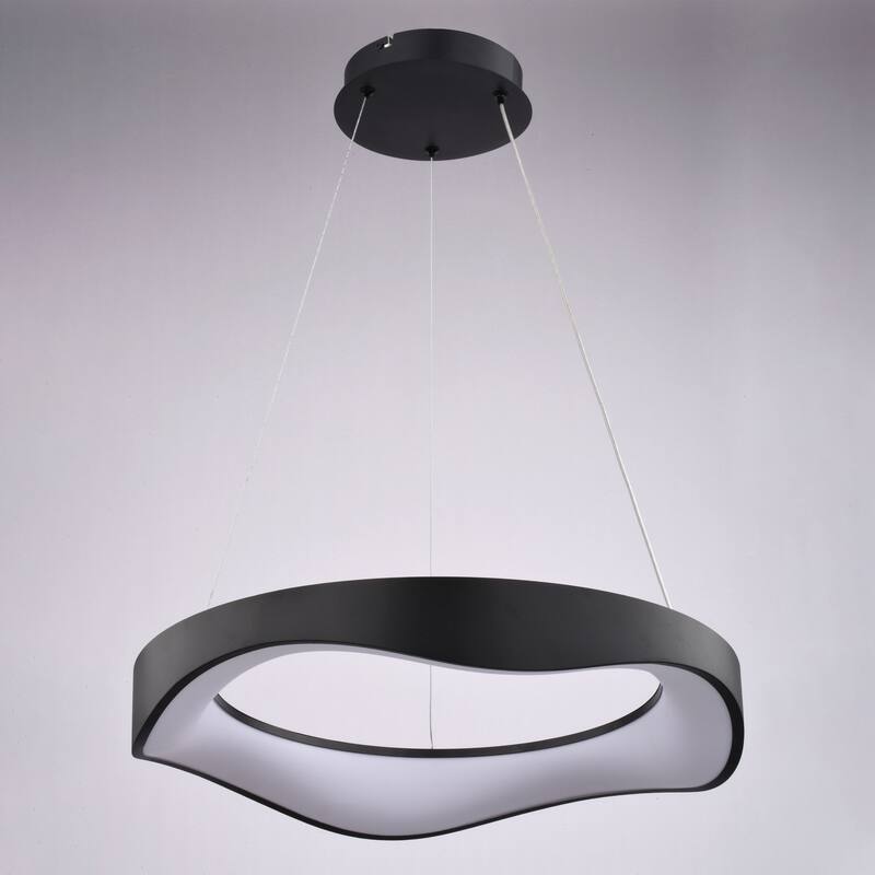 Bowen 1-Light Black Contemporary Round Chandelier, White Frosted Shade, LED Pendant Fixture Dining Table Entryway Island