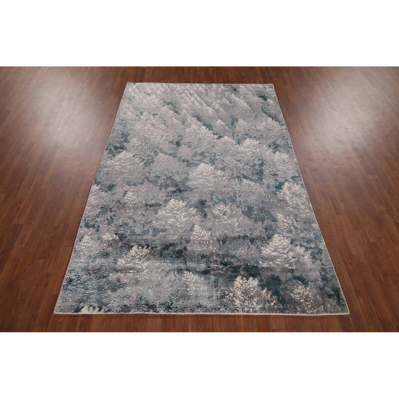 Greys Abstract Indian Area Rug Hand-Knotted Wool Carpet - 5'11"x 9'1"