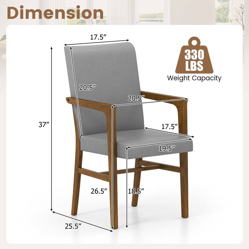 Grey Rubber Wood Upholstered Armchairs with Foam Cushions Set of 2 - 25.5" x 20.5" x 37"