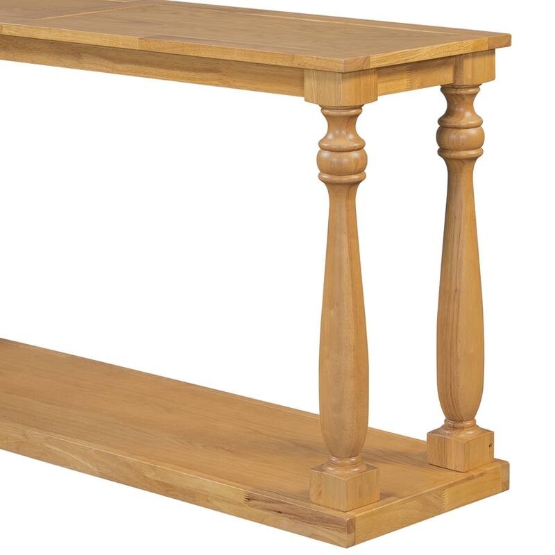 Vintage Wood Grain Console Table with Bottom Shelf and Four Vase Legs
