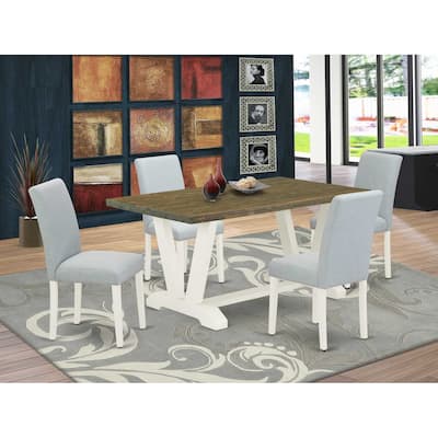 HomeStock 5-Pc Rectangle Natural Oak Finish Solid Wood Top Dining Table with 4 Upholstered Chairs