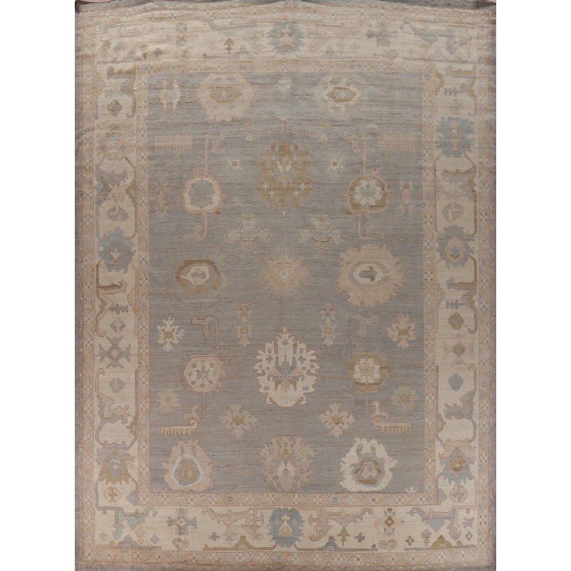 Hand Knotted Oriental 100% Wool Carpet Transitional All-Over Greys & Charcoal Oushak Area Rug - 14' 6'' X 12' 6''