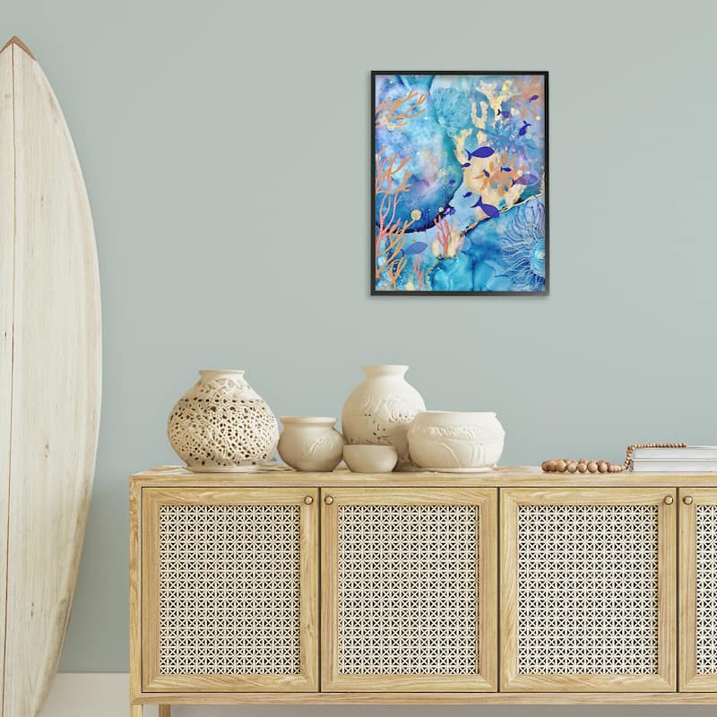 Stupell Coral & Sea Life Collage Framed Giclee Art Design By Amy Tieman