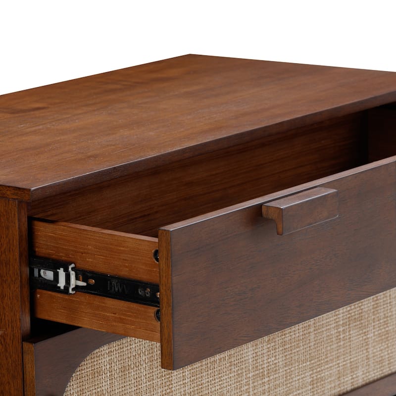 Paxton Mid-Century Modern 3-Drawer Dresser with Solid Wood Frame and Rattan Accent