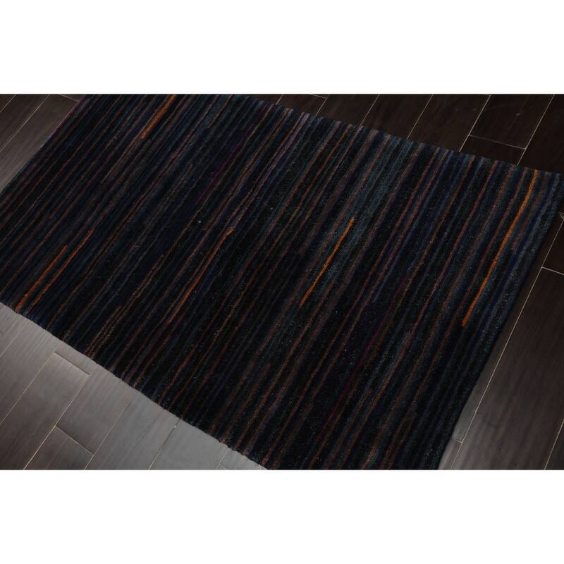 Tibetan Modern & Contemporary Plush Pile 3'1''x5'2'' Hand Knotted Wool Navy Rug - 3' 1'' x 5' 2''