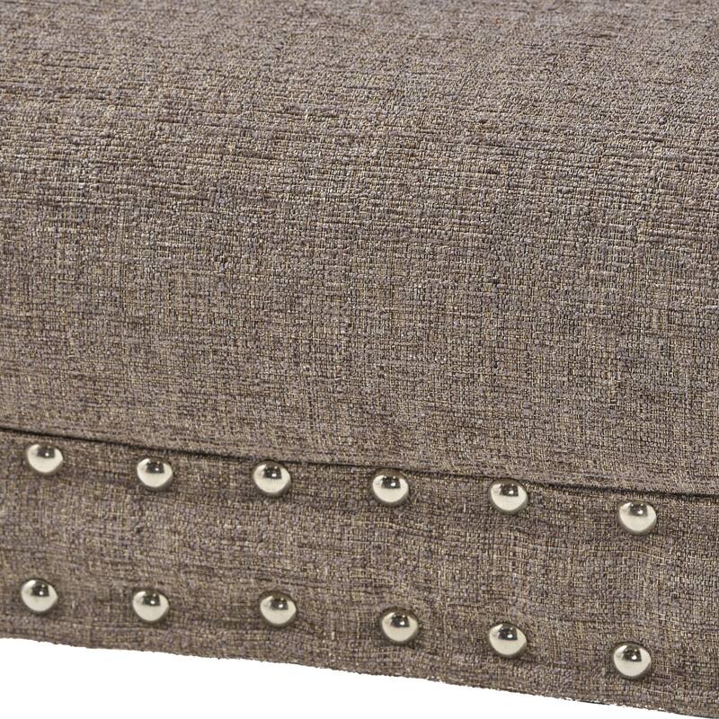 Modern Fabric Upholstered Ottoman Bench with Nailhead Trim, End of Bed Accent Bench for Bedroom or Living Room