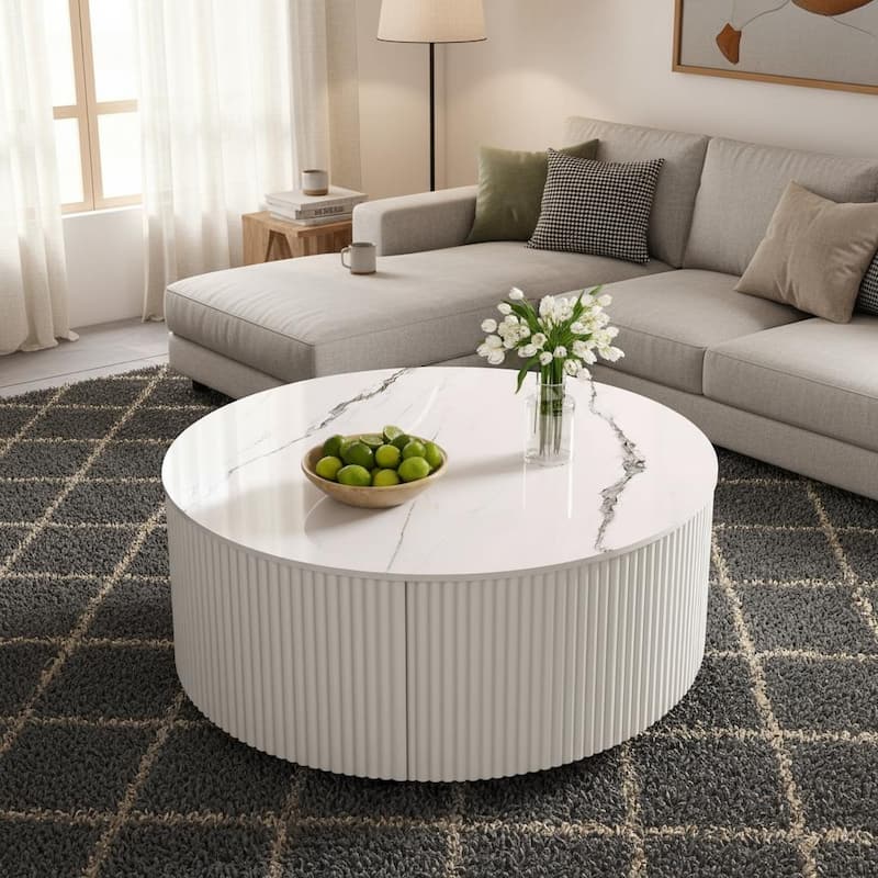Contemporary Round Coffee Table with Lockable Casters by Harper&Bright Designs