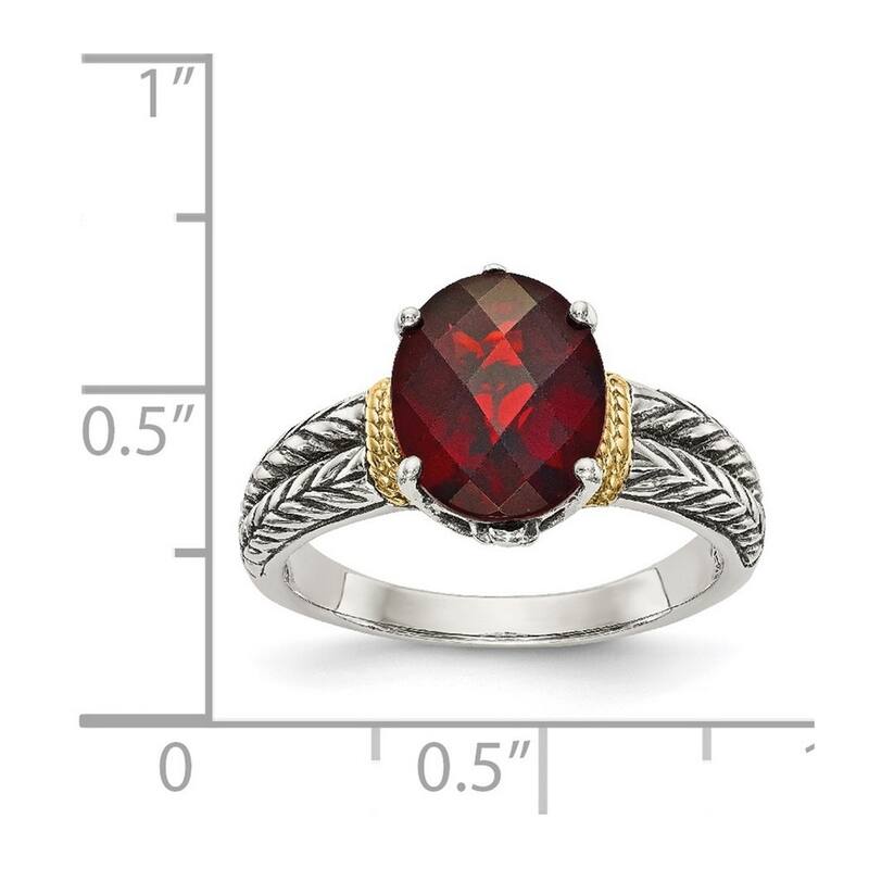 Curata 925 Sterling Silver Polished Prong set With 14k Garnet Ring