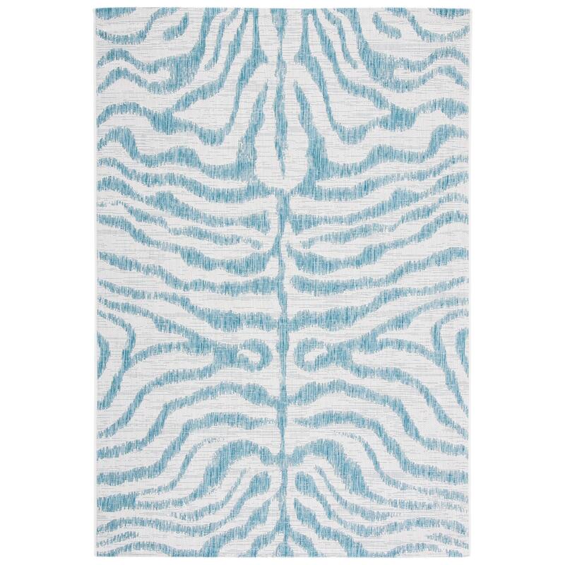 SAFAVIEH Courtyard Kalyonka Indoor/ Outdoor Waterproof Patio Backyard Rug - 2' x 3'7" - Ivory/Aqua