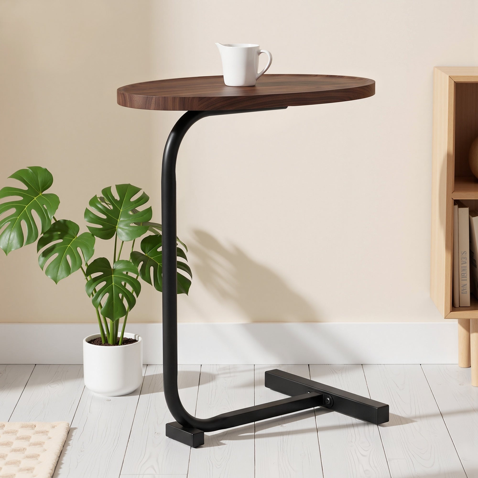 C-Shaped Side Table with Oval Top Metal Base Sofa End Table for Living Room Bedroom & Small Spaces