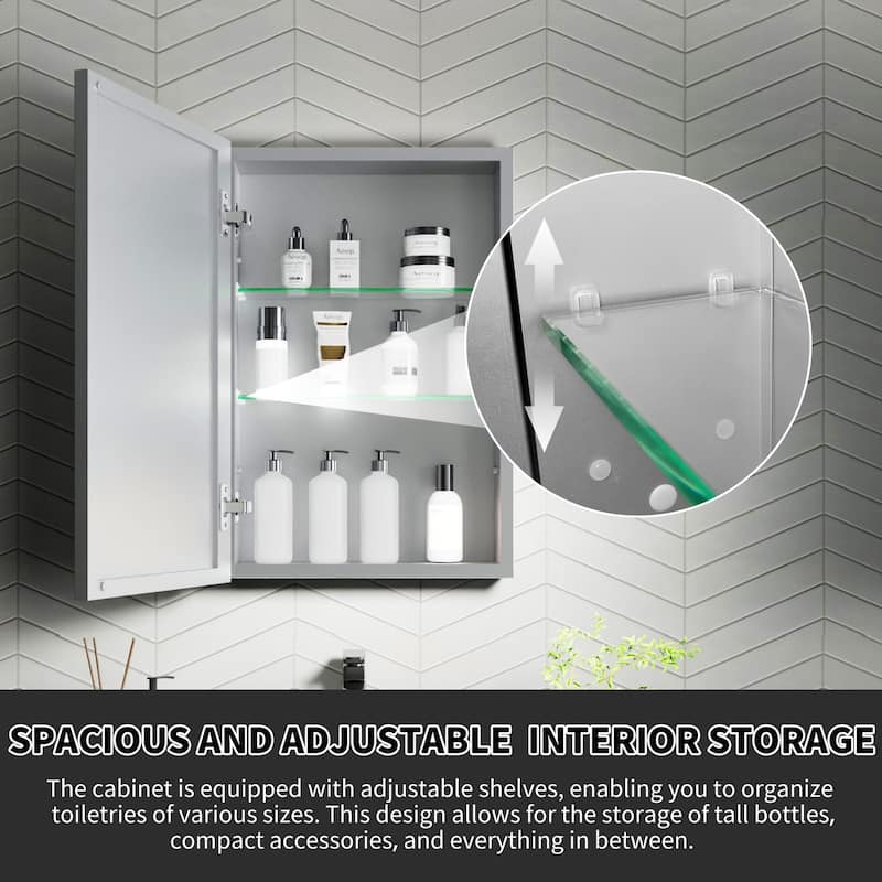 Modland Single Door Bathroom Medicine Cabinet with Mirror Adjustable Shelves,Recessed or Surface Mount