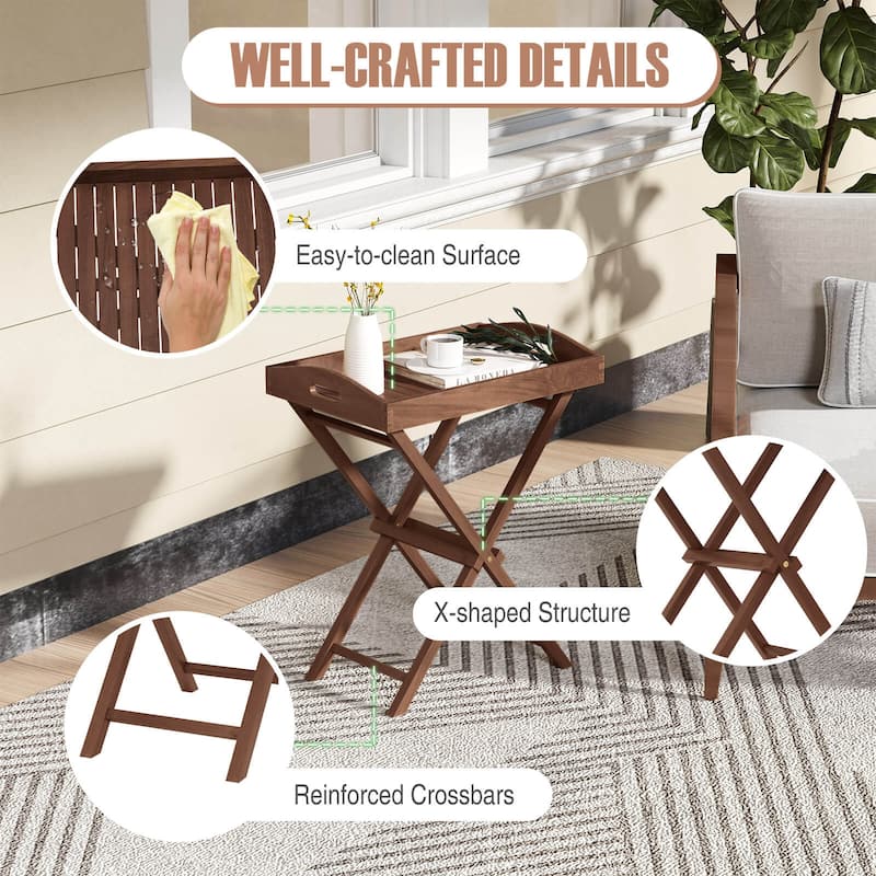 Costway 1/2 PCS Solid Teak Wood Tray Table 28" High Folding Table with
