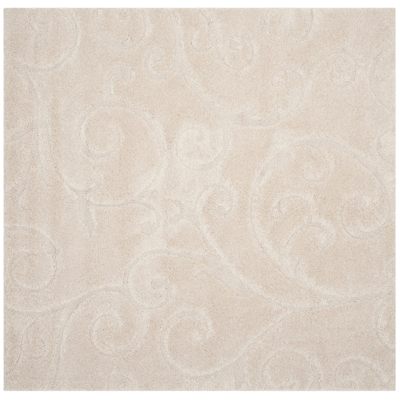 SAFAVIEH Florida Shag Shahin Scroll 1.2-inch Thick Textured Rug - 6'7" Square - Creme