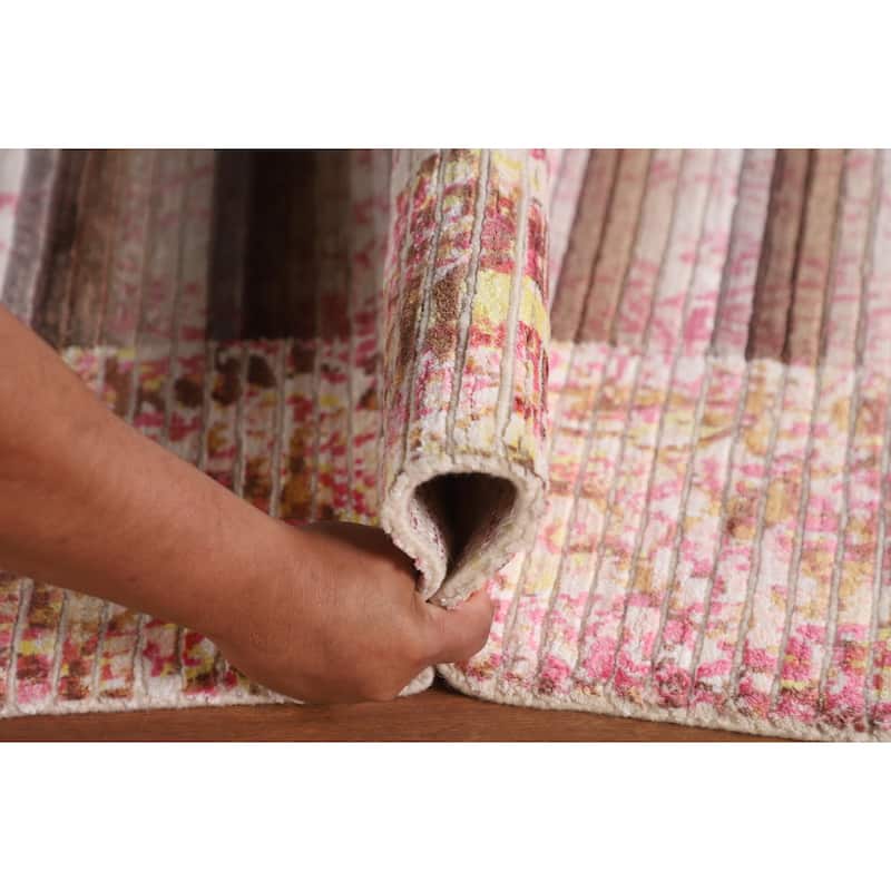 Striped Abstract Modern Area Rug Hand-Knotted Wool Carpet - 5'8"x 9'2"