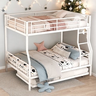 [Save Space or Split Into 2 Beds] Full XL Over Queen Metal Bunk Bed with Trundle