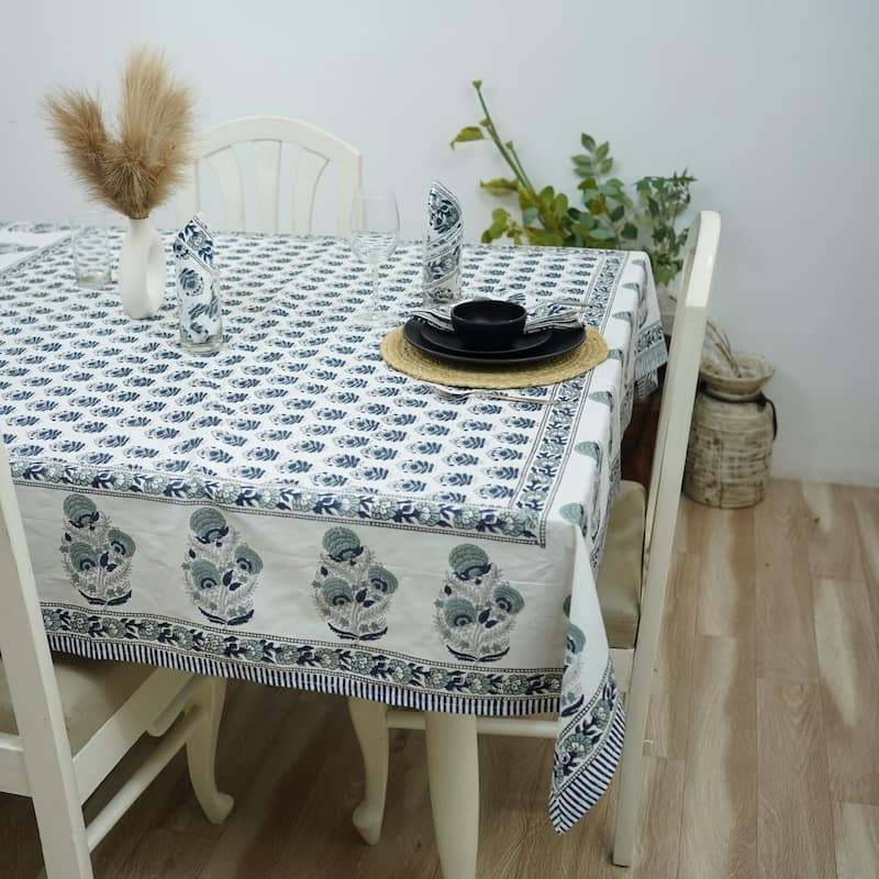 Fabdivine Handmade Block Print Cotton Table Cover Farmhouse Dining Kitchen Decor Gift