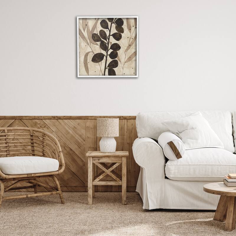 Stupell Beige & Brown Natural Leaves Framed Giclee Art Design By Krinlox
