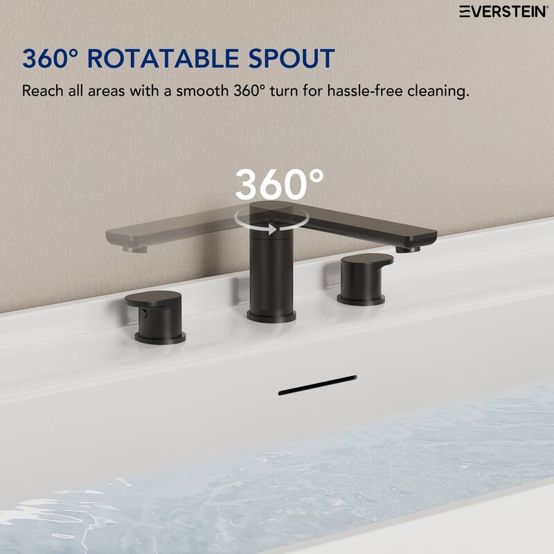 Modern Deck-Mount 2-Handle 360° Rotatable Bathtub Faucet Widespread 3 Hole Tub Filler
