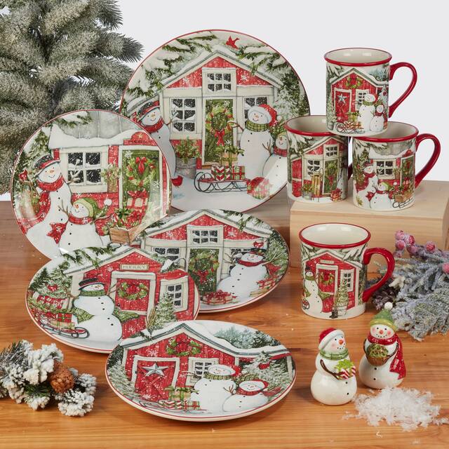 Certified International Snowman's Farmhouse 6" Canape/Luncheon/Snack Plates, Set of 4