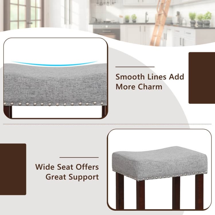 2 Set of 29 Inch Height Upholstered Bar Stool with Solid Rubber Wood Legs and Footrest - 17" x 13" x 29.5" (L x W x H)