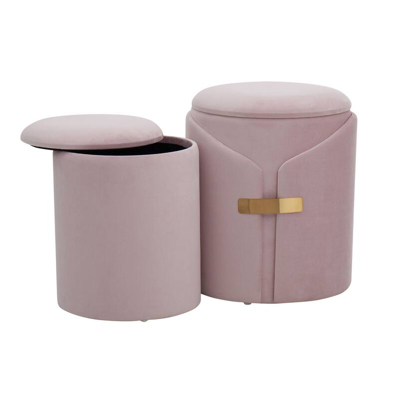 Dahlia Contemporary/Glam Nesting Ottoman Set in Velvet with Gold Metal Accent Pieces by LumiSource