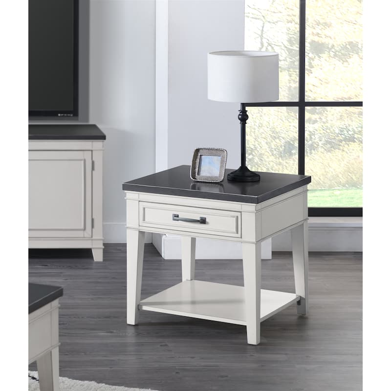 Del Mar 24" White and Grey 1-Drawer End Table - Veneer/MDF - Antique White and Grey