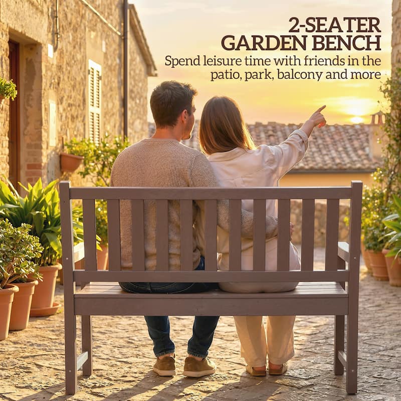 Outsunny Outdoor Bench, 49" All-Weather HDPE Garden Bench, 2-Person Patio Loveseat with 528 lbs Capacity