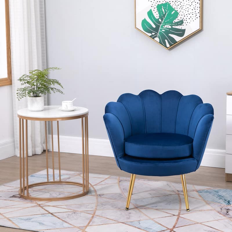 HOMCOM Elegant Velvet Fabric Accent Chair/Leisure Club Chair with Gold Metal Legs for Living Room - 29.5" x 24.75" x 28.75" - Blue