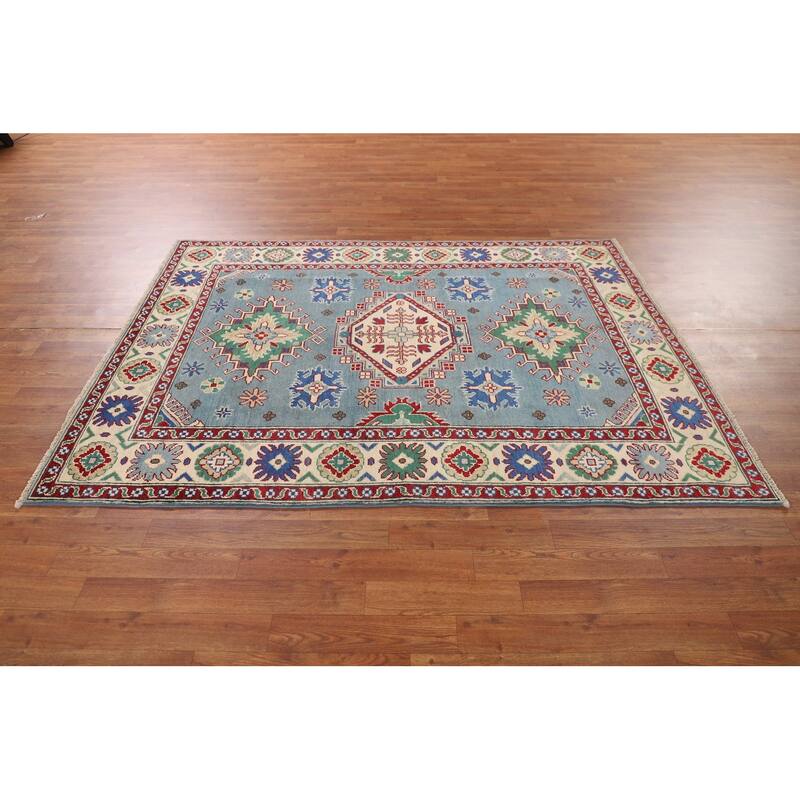 Light Blue Kazak Oriental Rug Hand-Knotted Living Room Wool Carpet - 4'10" x 6'7"