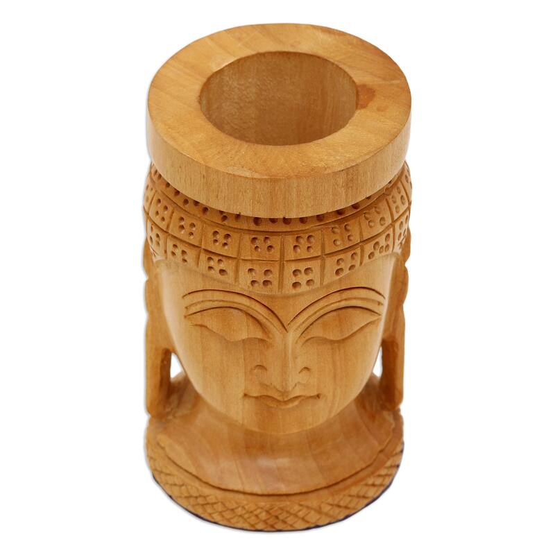 Novica Handmade Buddhas Patience Wood Pen Holder
