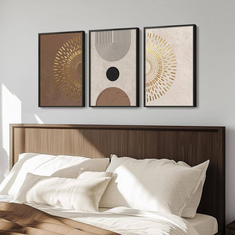 Large Minimalist Brown Beige Gold Geometric Pictures