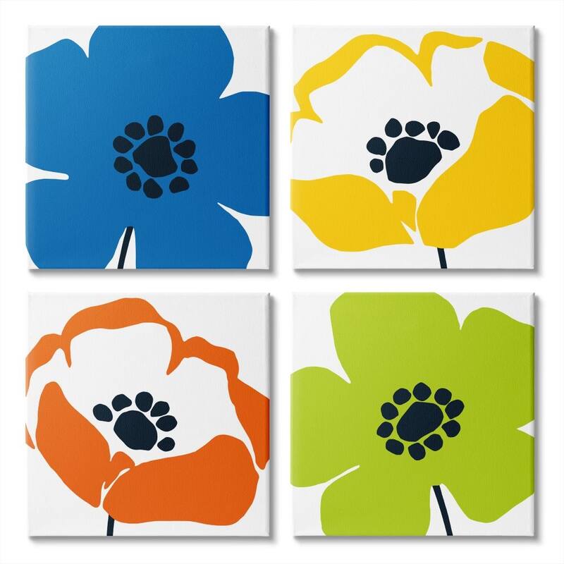 Stupell Vibrant Modern Floral Collage Multi-color Pop,4pc Multi Piece Canvas Wall Art Set - 17 x 17