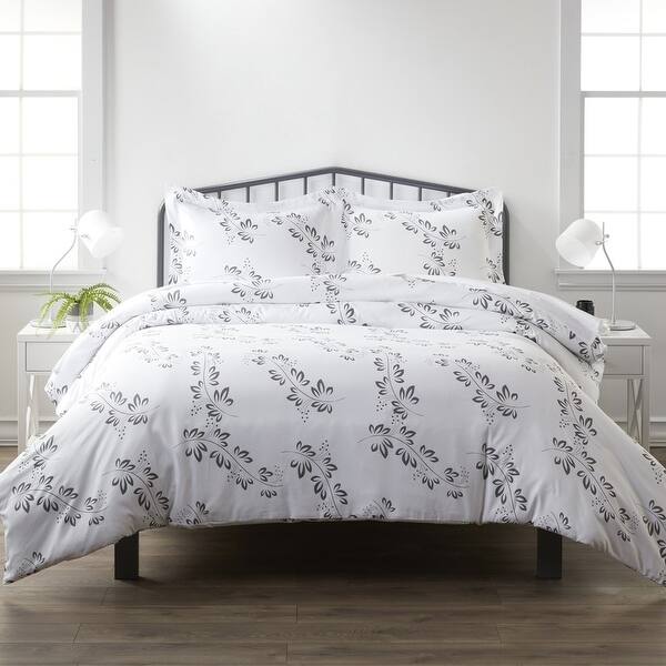 slide 1 of 5, Merit Linens Oversized 3 Piece Simple Vine Print Duvet Cover Set