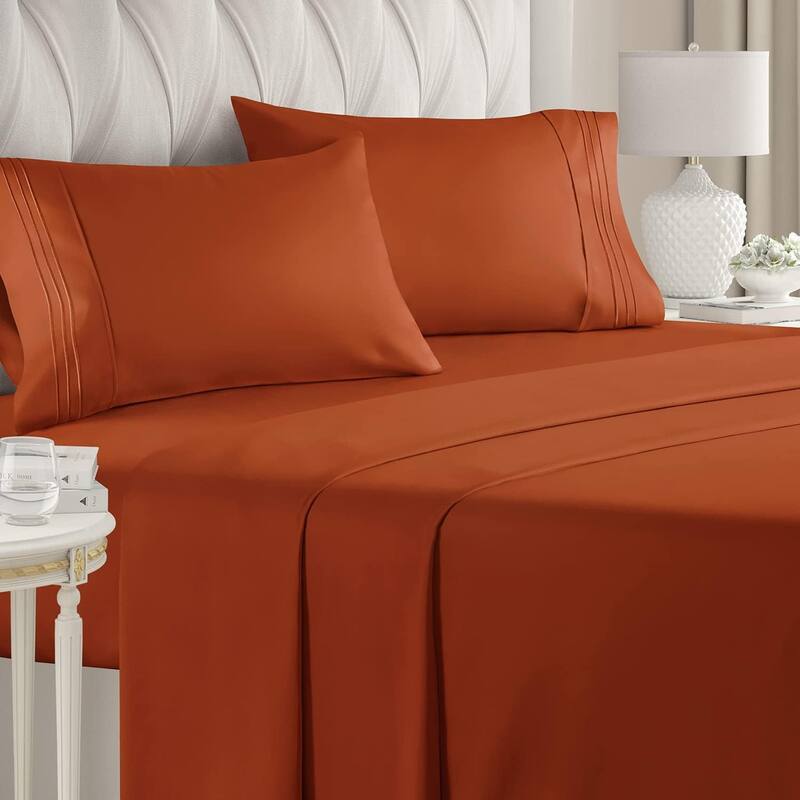 CGK Linens 4 Piece Solid Microfiber Deep Pocket Soft Bed Sheet Set - Full - Terracotta