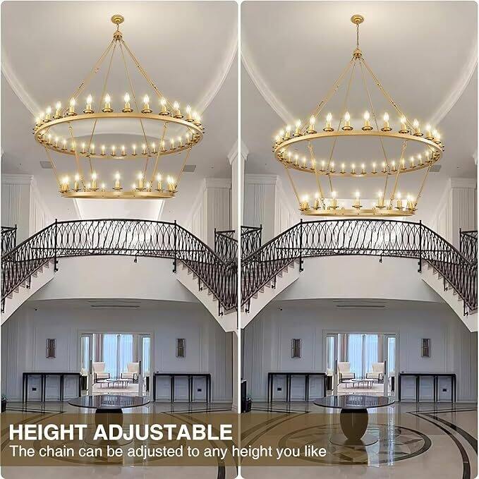 Luxury Wheel Chandelier, 16-54 Lights Single or Double Layer Round Pendant Light