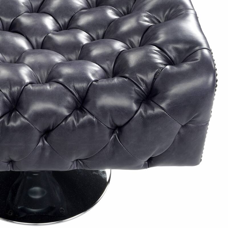 Genuine Leather Swivel Tufted Nailhead Accent Chair Top-grain Leather Lounge Chair and Ottoman Set