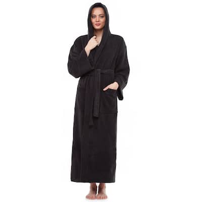 Women's Hooded Long Bathrobe Terry Cotton - Full Ankle Length Spa Robe