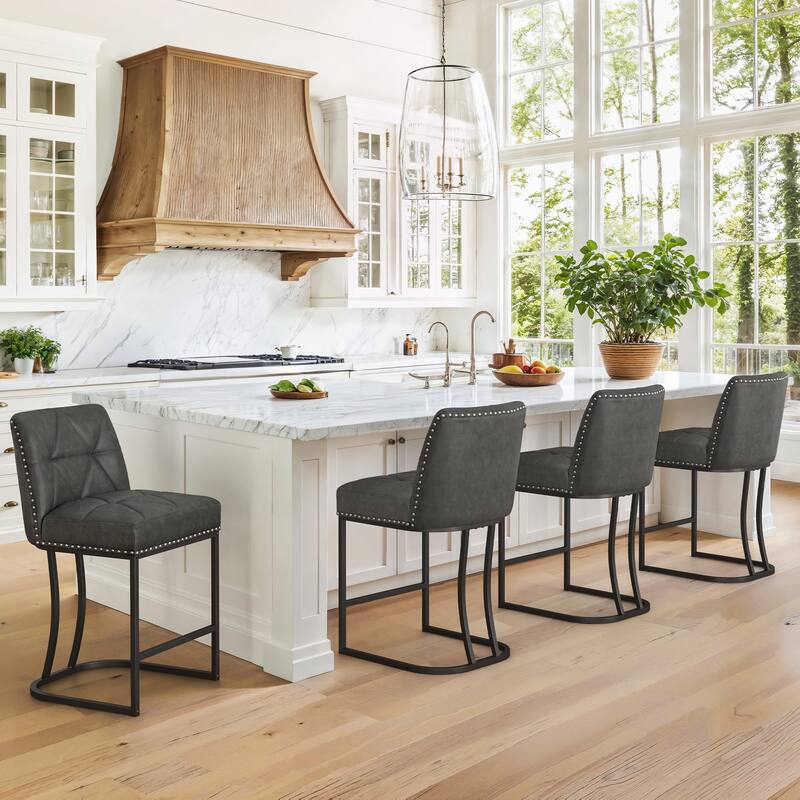 Modern 26.in Armless Barstool Metal Frame Low Back Counter Height Upholstered Bar Stool