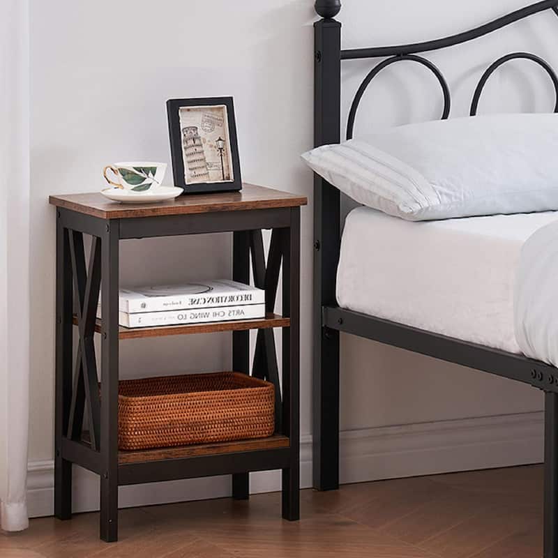 Javlergo Modern 3-Tier Nightstand X-Shape Metal Frame with MDF Open Shelves Easy Assembly for Bedroom Living Room