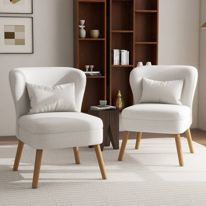 2 Set Upholstered Accent Chair Armchair Linen Side Chair